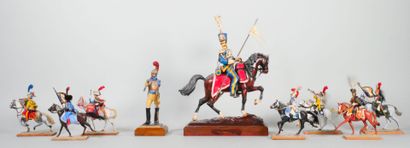 null Lot de figurines, 1er Empire, fabrication d'amateur, cavaliers en composition....