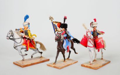 null Lot de figurines, 1er Empire, fabrication d'amateur, cavaliers en composition....