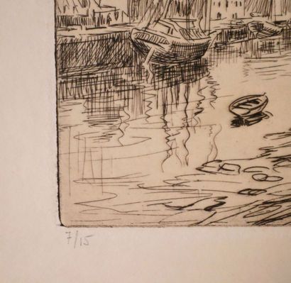 null André DAUCHEZ (1870-1948)
Voiliers à marée basse
Gravure au burin sur papier...