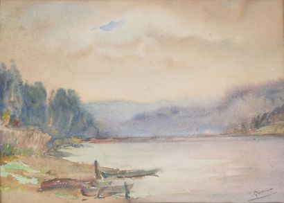 null Julien QUONIAM (1876-1954)
Barque au bord d'un lac
Aquarelle sur papier signée...