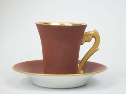 null Service à café en porcelaine de couleur brune et or comprenant 6 tasses et 6...