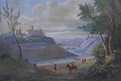 null École du XIXe siècle 
Réunion de 4 aquarelles sur papier représentant des paysages...
