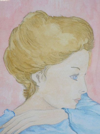 null ECOLE MODERNE
Portrait de jeune femme à la robe bleue
Aquarelle signés en bas...