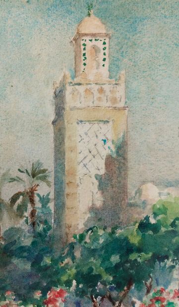 null Gilbert GALLAND (1870-1956)
Le Minaret
Aquarelle et fusain sur papier signé...