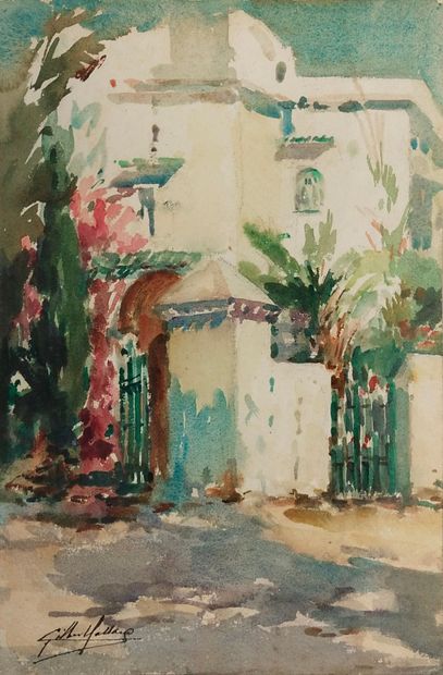 null Gilbert GALLAND (1870-1956)
La demeure algérienne
Aquarelle et fusain sur papier...