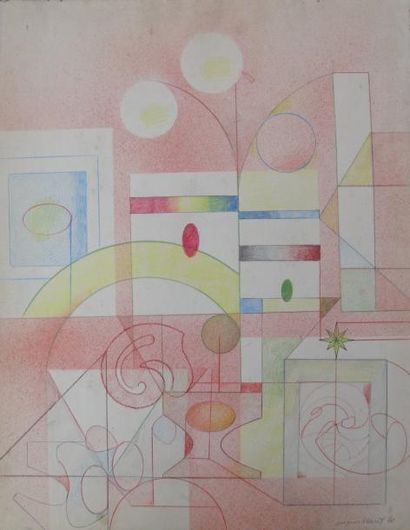 Jacques MARET (1900-1980) Composition géométrique. Crayon de couleur signé et daté...