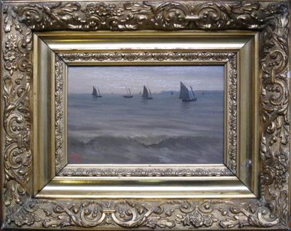 Ernest-Victor HAREUX (1847-1909) Le départ à la pêche, Bretagne. Huile sur panneau....