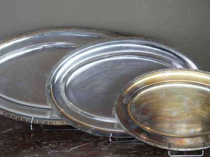 Suite of three oval silver-plated serving...