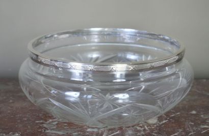Crystal salad bowl with diamond-point engraved...