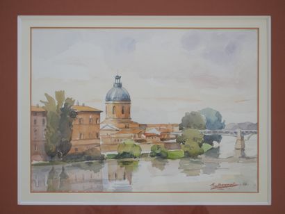 null Henri BONNET. 20th century school. 
View of Toulouse 
Watercolor on paper under...