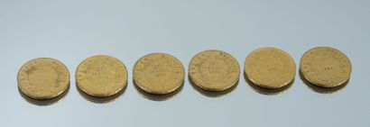 null Set of 6 Gold Coins - France - Napoleon III - Bare Head.
6-20 Francs 1854 A,...