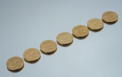 null Set of 7 Gold Coins - France - Au Coq.
7-20 Francs 1904, 1905, 1906, 1907, 1908,...