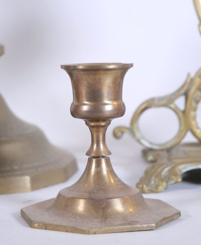 null Set of 8 gilt metal, porcelain or hardstone candlesticks and hand candlesticks....