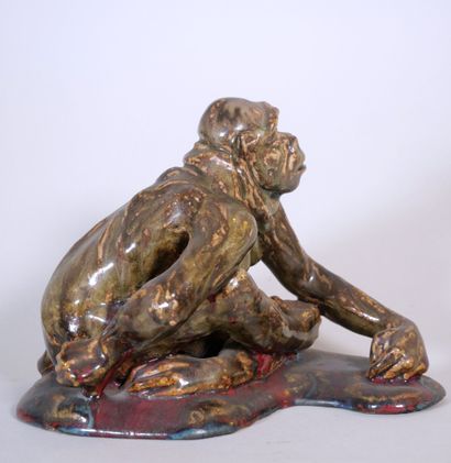 null Pierre-Adrien DALPAYRAT (1844 - 1910)
Seated monkey 
Stoneware sculpture glazed...