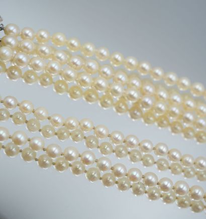 null Lot of pearl jewelry including : 
- A bracelet, the clasp in 750 thousandths...