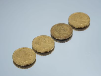 null Set of 4 Gold Coins - France - Napoleon III - Tête Laurée.
4-20 Francs 1863...