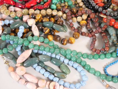 null Large lot of hard stone necklaces including tiger's eye, malachite, pyrite......