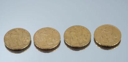 null Set of 4 Gold Coins - France - Génie.
4-20 Francs 1876 A, 1895 A x 2 and 1897...