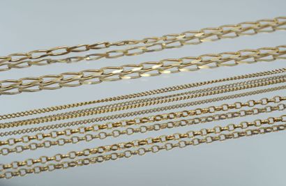 null Suite of 3 chains in 750 thousandths gold with forçat, jaseron and horse links....