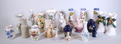 null Lot of 21 small ceramic vases, mostly porcelain of various shapes, sizes and...