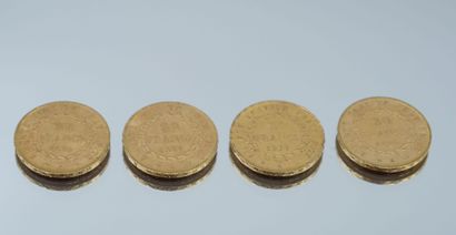 null Ensemble de 4 Monnaies Or - France - Génie.
4-20 Francs 1876 A, 1895 A x 2 et...
