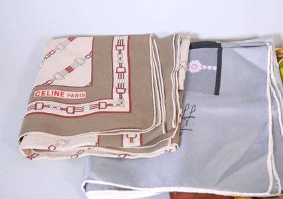 null FASHION 
Suite of 8 polychrome silk scarves, signed HERMES, Christian DIOR x2,...