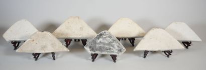 null CHINA 
Suite of 7 triangular porcelain dishes with polychrome decoration of...