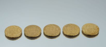 null Set of 5 Gold Coins - France - Génie.
5-20 Francs 1848 A, 1875 A, 1876 A x 2...