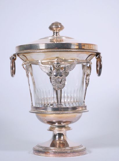 Silver-plated covered jam dish decorated...