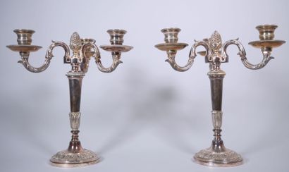 CHRYSALIA 
Pair of silver-plated bronze candelabra...