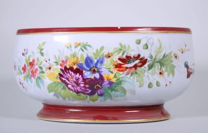 Oval porcelain planter with painted flower...