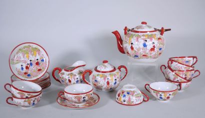 JAPAN 
Porcelain tea set with palace scenes...