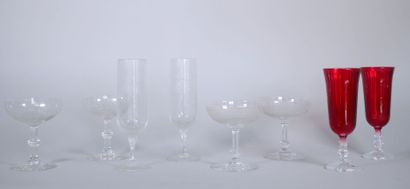 Glassware lot including : 
- 6 glass champagne...