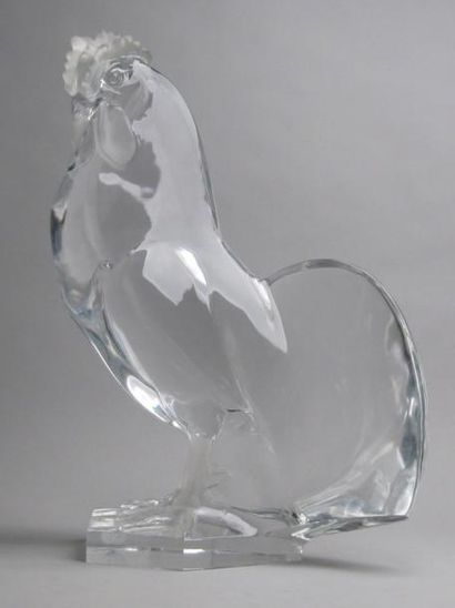 Marc LALIQUE (1900-1977) pour Cristal LALIQUE "Coq" Important sujet en cristal incolore...