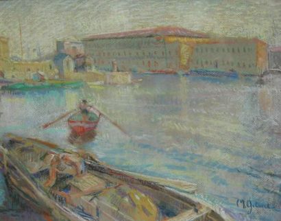 Marcel GELINET (1895-1984) Port de Livourne Pastel signé en bas à droite. 30,5 x...