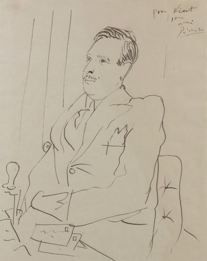Pablo Picasso (1881-1973) Portrait de Monsieur Vicart Encre sur papier signée avec...