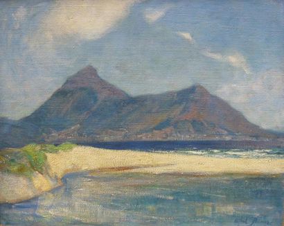 Alfred Field PALMER (1877-1951) Paysage de mer et montagne Huile sur toile marouflée...
