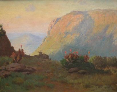 Jack PHOL (1878-1944) Soleil couchant au sommet des montagnes Huile sur toile signée...