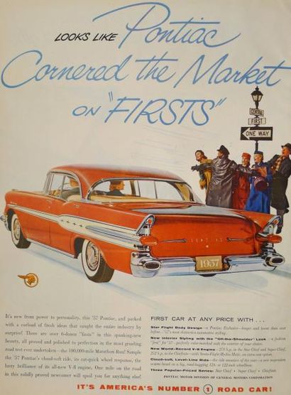 null Pontiac 1957. Ancienne page publicitaire pour le nouveau modèle «4 portes» de...