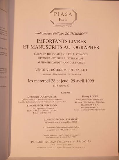 null [SALES CATALOG]
Bibliothèque Philippe Zoummeroff, important Autograph Books...