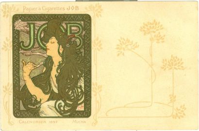 null 1 CARTE POSTALE MUCHA: Papier à Cigarettes Job - Calendrier 1897. "Femme Fumant",...
