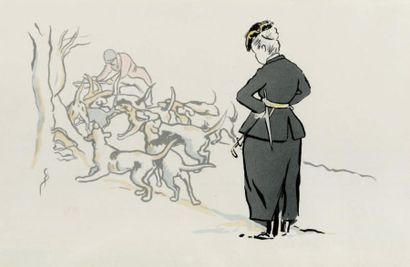SEM (1863-1964) Duchesse d'Uzès et sa meute Pochoir. Signé en bas à droite, avec...