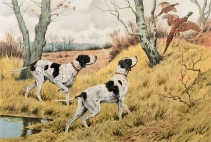 Georges Frédéric ROTIG (1873-1961) Deux chiens et faisans Lithographie. Signée en...