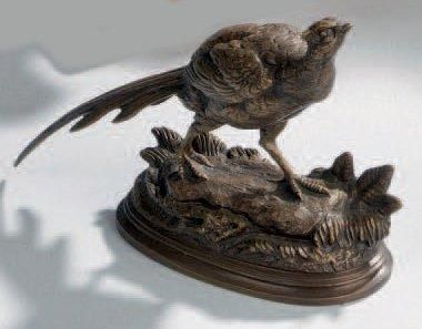 Edouard DELABRI èRE (1829-1912) Le faisan Bronze à patine brune, fonte ancienne....