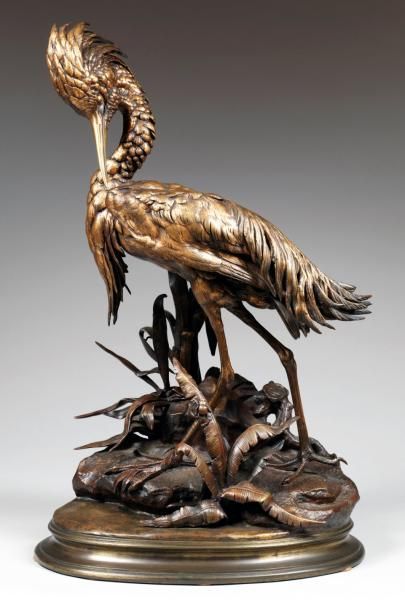 Jules Moigniez (1835-1894) Le Grand Héron Épreuve en bronze à patine mordorée signée...