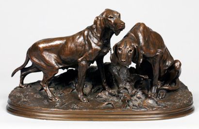 Pierre-Jules MENE (1810-1879) (d'après) Groupe de chiens au repos (race saintongeoise)...