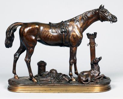 Jules Moigniez (1835-1894) Cheval et lévrier Épreuve en bronze à patine brune nuancée...