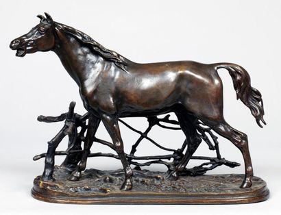 Pierre-Jules MENE (1810-1879) (d'après) Cheval Épreuve en bronze à patine brune....