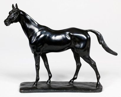 Gaston d'ILLIERS (1876-1952) (d'après) Pur-sang Épreuve en bronze à patine noire...
