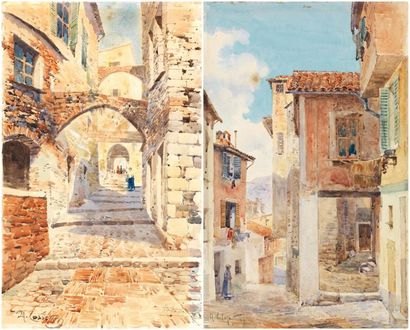 Hugues Vincent COSSETINI (1881-1954) Rues de Vintimille Deux aquarelles signées en...